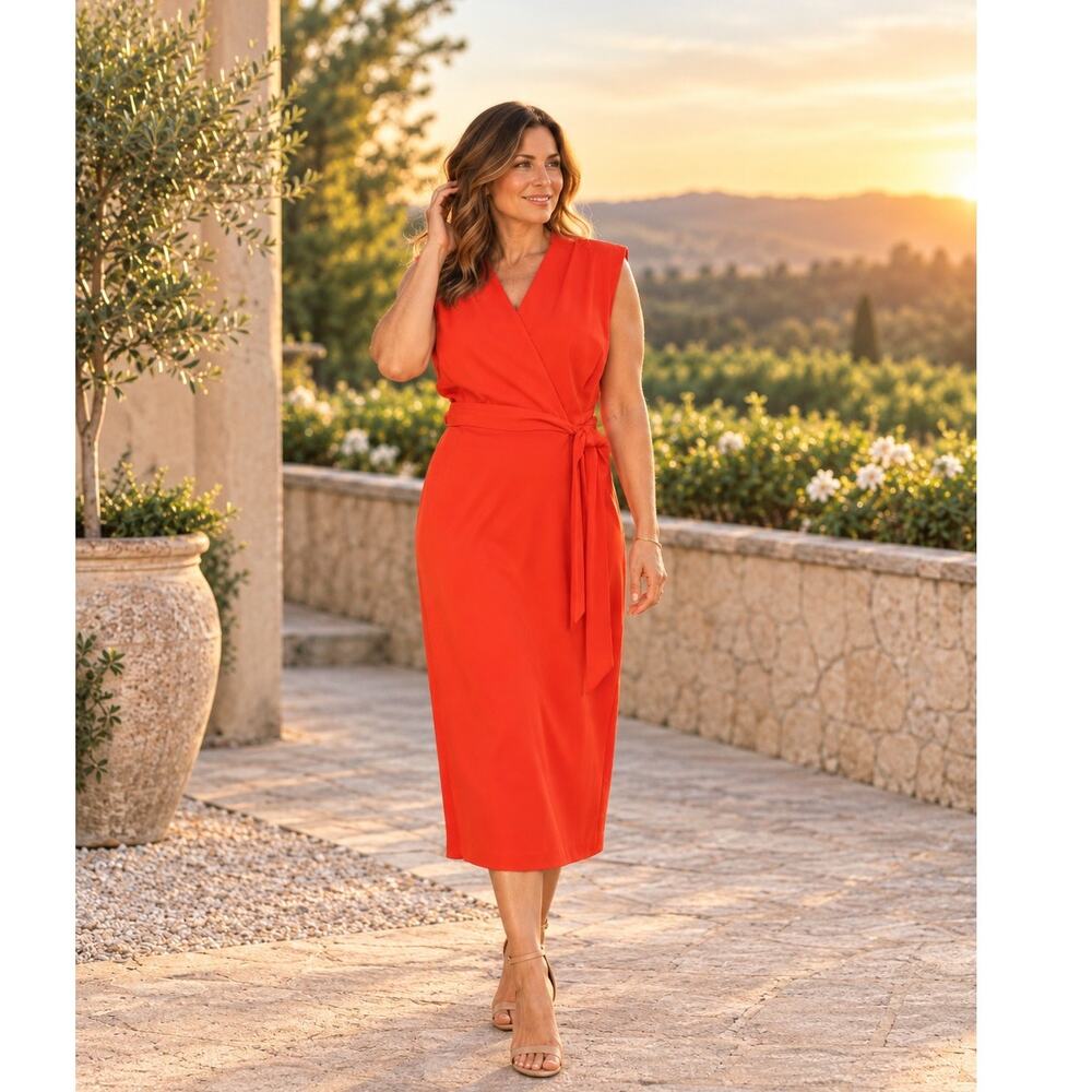 Calvin Klein Clay Orange Belted Collared Midi Dress 18W NWT Plus Size $139